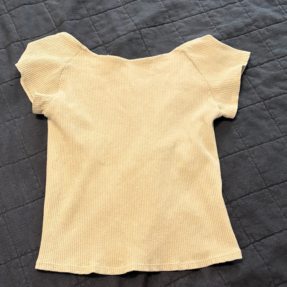 Tan Ribbed Short Sleeve Top
